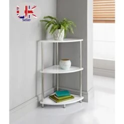 Corner Shelf Unit 3 Tier White Finish Corner Shelving Storage Shelves Small Unit