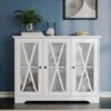 Livingandhome White Modern Storage Cabinet With 2 Tier Shelves Wooden Table 1 Livingandhome White Modern Storage Cabinet With 2 Tier Shelves Wooden Table -Living Room Furniture Store 81564234 1