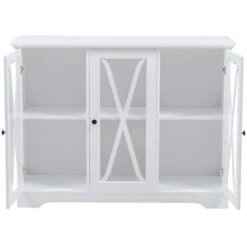 Livingandhome White Modern Storage Cabinet With 2 Tier Shelves Wooden Table 10 Livingandhome White Modern Storage Cabinet With 2 Tier Shelves Wooden Table -Living Room Furniture Store 81564234 4