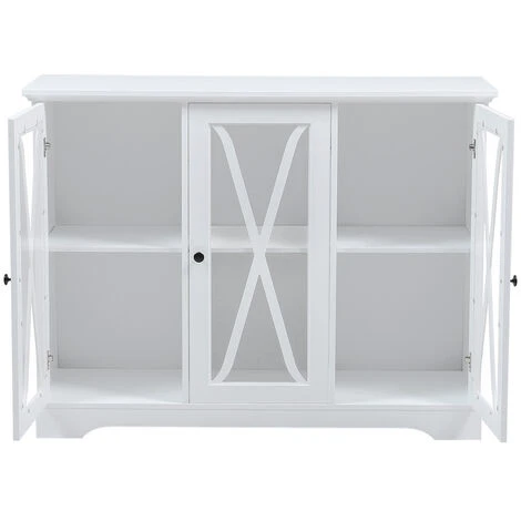 Livingandhome White Modern Storage Cabinet With 2 Tier Shelves Wooden Table 6 Livingandhome White Modern Storage Cabinet With 2 Tier Shelves Wooden Table - Image 4