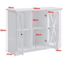 Livingandhome White Modern Storage Cabinet With 2 Tier Shelves Wooden Table 11 Livingandhome White Modern Storage Cabinet With 2 Tier Shelves Wooden Table -Living Room Furniture Store 81564234 5