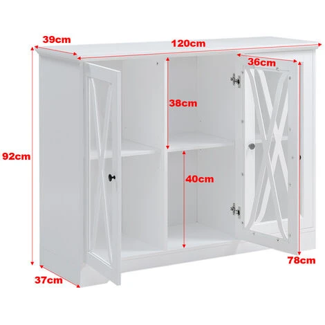 Livingandhome White Modern Storage Cabinet With 2 Tier Shelves Wooden Table 7 Livingandhome White Modern Storage Cabinet With 2 Tier Shelves Wooden Table - Image 5