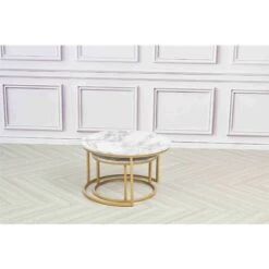 Double Nested Coffee Table Set Marble Effect Nesting Sofa Side Table Living Room -Living Room Furniture Store 81608934 4