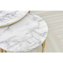 Double Nested Coffee Table Set Marble Effect Nesting Sofa Side Table Living Room -Living Room Furniture Store 81608934 5