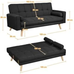 Yaheetech Fabric Upholstered Convertible Sofa Bed,3 Adjustable Back Angles, Black 11 Yaheetech Fabric Upholstered Convertible Sofa Bed,3 Adjustable Back Angles, Black -Living Room Furniture Store 81851566 5