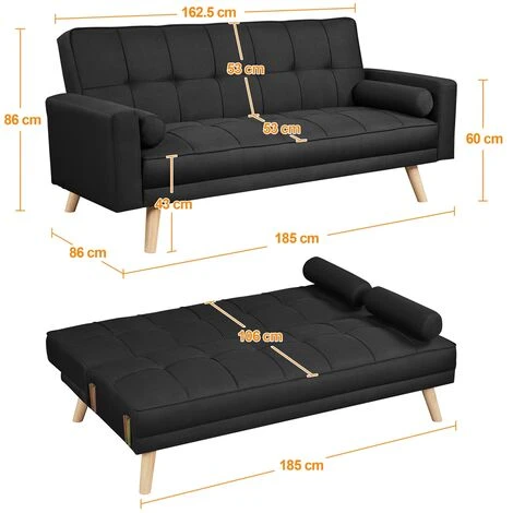 Yaheetech Fabric Upholstered Convertible Sofa Bed,3 Adjustable Back Angles, Black 7 Yaheetech Fabric Upholstered Convertible Sofa Bed,3 Adjustable Back Angles, Black - Image 5