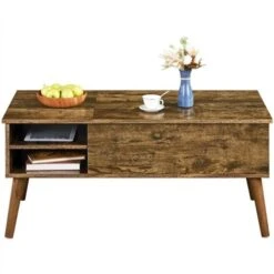Yaheetech Lift Top Coffee Table With Hidden Compartment And Adjustable Storage Shelf, Rustic Brown