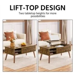 Yaheetech Lift Top Coffee Table With Hidden Compartment And Adjustable Storage Shelf, Rustic Brown -Living Room Furniture Store 81924376 4