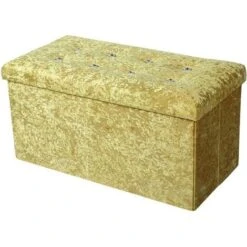 Simpa Velour Ottoman Storage With Extra Thick Cushion - YELLOW GOLD