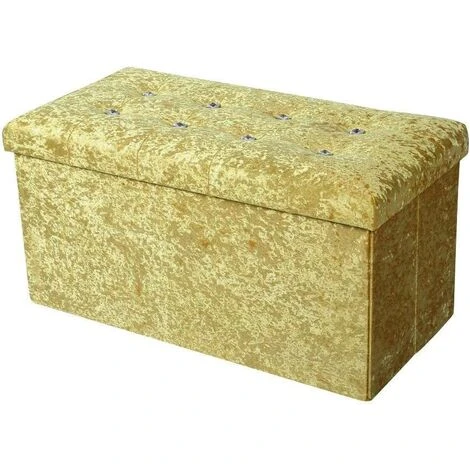 Simpa Velour Ottoman Storage With Extra Thick Cushion - YELLOW GOLD 3 Simpa Velour Ottoman Storage With Extra Thick Cushion - YELLOW GOLD