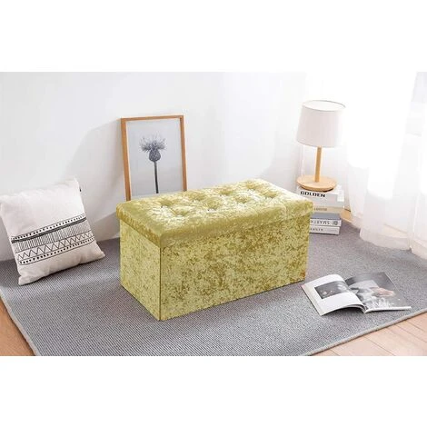 Simpa Velour Ottoman Storage With Extra Thick Cushion - YELLOW GOLD 4 Simpa Velour Ottoman Storage With Extra Thick Cushion - YELLOW GOLD - Image 2