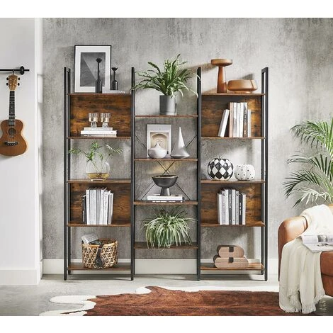Songmics VASAGLE Bookcase, Bookshelf With 14 Storage Shelves, Metal Frame, Living Room, Study, Office, Industrial Style, 158 X 24 X 166 Cm, Rustic Brown And Black LLS107B01 4 Songmics VASAGLE Bookcase, Bookshelf With 14 Storage Shelves, Metal Frame, Living Room, Study, Office, Industrial Style, 158 X 24 X 166 Cm, Rustic Brown And Black LLS107B01 - Image 2