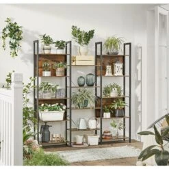 Songmics VASAGLE Bookcase, Bookshelf With 14 Storage Shelves, Metal Frame, Living Room, Study, Office, Industrial Style, 158 X 24 X 166 Cm, Rustic Brown And Black LLS107B01 9 Songmics VASAGLE Bookcase, Bookshelf With 14 Storage Shelves, Metal Frame, Living Room, Study, Office, Industrial Style, 158 X 24 X 166 Cm, Rustic Brown And Black LLS107B01 -Living Room Furniture Store 82109004 3