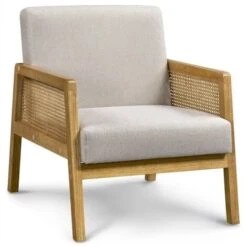 Yaheetech Fabric Upholstered Accent Chair With Rattan Sides, Beige