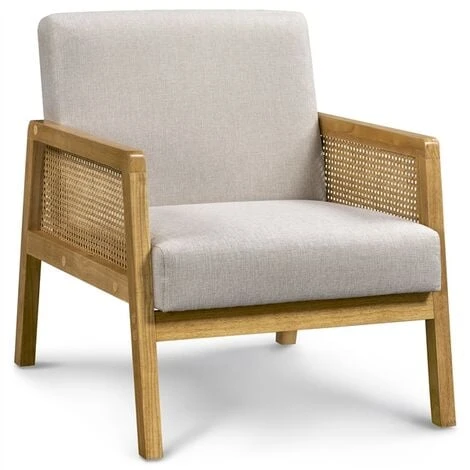 Yaheetech Fabric Upholstered Accent Chair With Rattan Sides, Beige 3 Yaheetech Fabric Upholstered Accent Chair With Rattan Sides, Beige