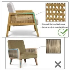 Yaheetech Fabric Upholstered Accent Chair With Rattan Sides, Beige 10 Yaheetech Fabric Upholstered Accent Chair With Rattan Sides, Beige -Living Room Furniture Store 82130743 4