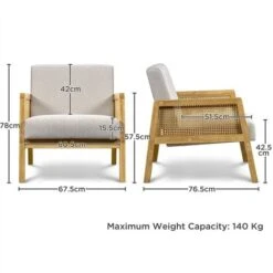 Yaheetech Fabric Upholstered Accent Chair With Rattan Sides, Beige 11 Yaheetech Fabric Upholstered Accent Chair With Rattan Sides, Beige -Living Room Furniture Store 82130743 5