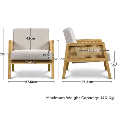 Yaheetech Fabric Upholstered Accent Chair With Rattan Sides, Beige 7 Yaheetech Fabric Upholstered Accent Chair With Rattan Sides, Beige - Image 5