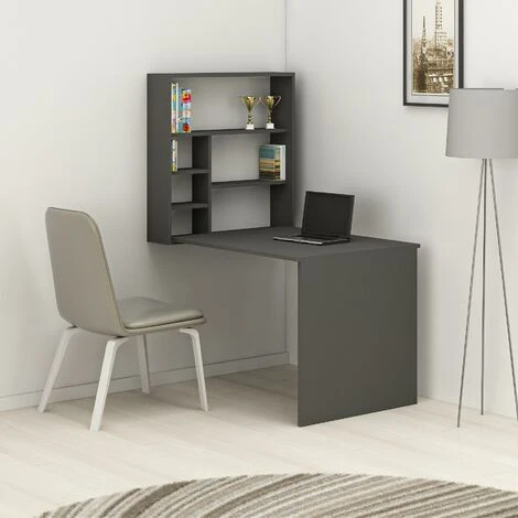 Sedir Minimal Home Office Computer Desk With Bookcase Wall Mounted Table - Anthracite 3 Sedir Minimal Home Office Computer Desk With Bookcase Wall Mounted Table - Anthracite