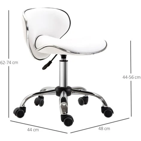 HOMCOM Office Chair Beauty Salon Rolling Technician Stool Chair Low Back White 4 HOMCOM Office Chair Beauty Salon Rolling Technician Stool Chair Low Back White - Image 2