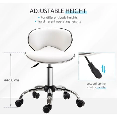 HOMCOM Office Chair Beauty Salon Rolling Technician Stool Chair Low Back White 6 HOMCOM Office Chair Beauty Salon Rolling Technician Stool Chair Low Back White - Image 4