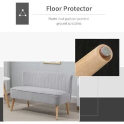 HOMCOM Modern Double Seat Sofa Compact Loveseat Couch Padded Velvet Wood Legs Grey -Living Room Furniture Store 82891161 4