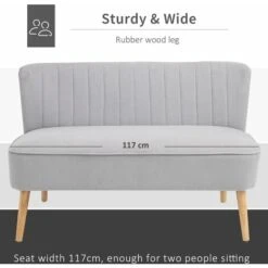 HOMCOM Modern Double Seat Sofa Compact Loveseat Couch Padded Velvet Wood Legs Grey -Living Room Furniture Store 82891161 5