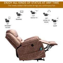 Electric Power Lift Recliner Chair Sofa Armchair With Massage And Heat 2 Side Pockets USB Ports For Living Room, Brown -Living Room Furniture Store 82893460 4