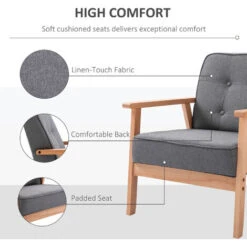 Homcom Retro Accent Single Chair Beech Wood Frame Armchair Cushion Linen Fabric -Living Room Furniture Store 82974530 5