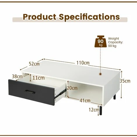 Modern Coffee Table Accent Center Table Desk Living Room Furniture W/ Drawer 4 Modern Coffee Table Accent Center Table Desk Living Room Furniture W/ Drawer - Image 2