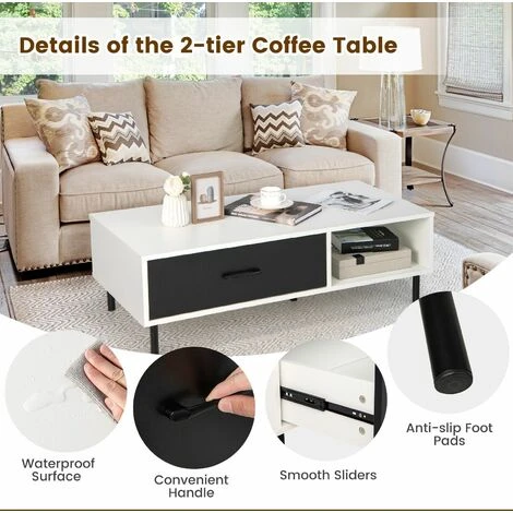 Modern Coffee Table Accent Center Table Desk Living Room Furniture W/ Drawer 6 Modern Coffee Table Accent Center Table Desk Living Room Furniture W/ Drawer - Image 4