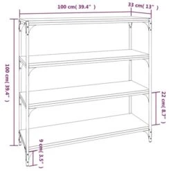 Book Cabinet Brown Oak 100x33x100 Cm Engineered Wood And Steel VidaXL 9 Book Cabinet Brown Oak 100x33x100 Cm Engineered Wood And Steel VidaXL -Living Room Furniture Store 83131207 3