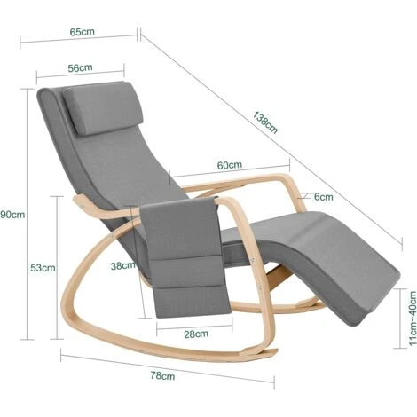 SoBuy Relax Chair Rocking Chair With Adjustable Footrest Side Bag, FST18-DG 5 SoBuy Relax Chair Rocking Chair With Adjustable Footrest Side Bag, FST18-DG - Image 3