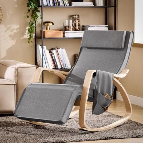 SoBuy Relax Chair Rocking Chair With Adjustable Footrest Side Bag, FST18-DG 6 SoBuy Relax Chair Rocking Chair With Adjustable Footrest Side Bag, FST18-DG - Image 4