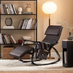 SoBuy PU Leather Rocking Chair With Adjustable Footrest And Removable Side Bag, FST20-BR -Living Room Furniture Store 8348636 4