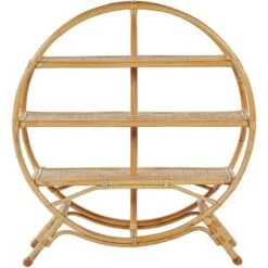 Bookcase 3 Tiers Light Wood Natural Rattan Open Back Oval Room Divider Tuvalu II -Living Room Furniture Store 83725810 4 1