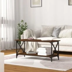 Coffee Table Brown Oak 100x45x45 Cm Engineered Wood And Iron VidaXL -Living Room Furniture Store 83817167 4