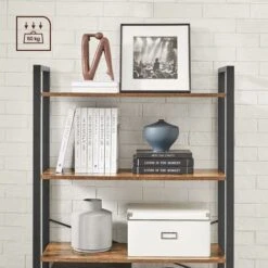 Songmics VASAGLE Bookshelf, 6-Tier Shelving Unit With Steel Frame, Tall Rustic Shelves For Living Room, Office, Study, Hallway, Industrial Style, 80 X 30 X 186 Cm, Rustic Brown And Black LLS082B01 -Living Room Furniture Store 85752549 4
