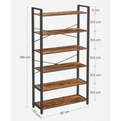 Songmics VASAGLE Bookshelf, 6-Tier Shelving Unit With Steel Frame, Tall Rustic Shelves For Living Room, Office, Study, Hallway, Industrial Style, 80 X 30 X 186 Cm, Rustic Brown And Black LLS082B01 -Living Room Furniture Store 85752549 5