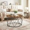 Songmics VASAGLE Round Coffee Table, Small Centre Table With Steel Frame, For Living Room, Bedroom, Study, Industrial Style, Rustic Brown And Black LCT040B01