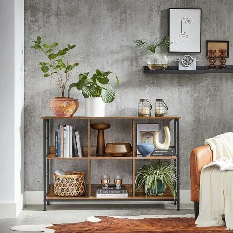 Songmics VASAGLE Bookshelf, Bookcase, Shelving Unit, TV Stand, Console Table, 6 Compartments, For Office, Living Room, Bedroom, 33 X 120 X 80 Cm, Industrial Design, Rustic Brown And Black LLS104B01 4 Songmics VASAGLE Bookshelf, Bookcase, Shelving Unit, TV Stand, Console Table, 6 Compartments, For Office, Living Room, Bedroom, 33 X 120 X 80 Cm, Industrial Design, Rustic Brown And Black LLS104B01 - Image 2
