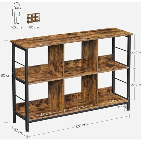 Songmics VASAGLE Bookshelf, Bookcase, Shelving Unit, TV Stand, Console Table, 6 Compartments, For Office, Living Room, Bedroom, 33 X 120 X 80 Cm, Industrial Design, Rustic Brown And Black LLS104B01 7 Songmics VASAGLE Bookshelf, Bookcase, Shelving Unit, TV Stand, Console Table, 6 Compartments, For Office, Living Room, Bedroom, 33 X 120 X 80 Cm, Industrial Design, Rustic Brown And Black LLS104B01 - Image 5