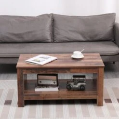 HMD FURNITURE Wooden Simple Coffee Table With Storage Bottom Shelf,Living Room Furniture,85x47x42cm(LxWxH) -Living Room Furniture Store 85860164 2