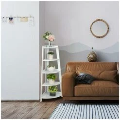 Tier Corner Shelf Stand Wood Display Storage Home Furniture White -Living Room Furniture Store 85880732 3