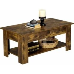 HOOSENG Lift Top Coffee Table, Wooden Coffee Table With Storage Space, Industrial Coffee Table Tea Table For Living Room, Office, Balcony, Rustic Brown, 100 X 45 X£¨49-63 ) CM -Living Room Furniture Store 86248518 4