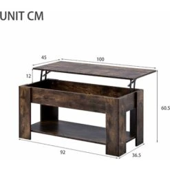 HOOSENG Lift Top Coffee Table, Wooden Coffee Table With Storage Space, Industrial Coffee Table Tea Table For Living Room, Office, Balcony, Rustic Brown, 100 X 45 X£¨49-63 ) CM -Living Room Furniture Store 86248518 5