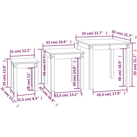 Nesting Tables 3 Pcs Solid Wood Pine VidaXL 5 Nesting Tables 3 Pcs Solid Wood Pine VidaXL - Image 3