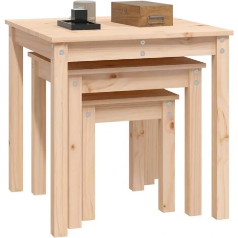 Nesting Tables 3 Pcs Solid Wood Pine VidaXL 7 Nesting Tables 3 Pcs Solid Wood Pine VidaXL - Image 5