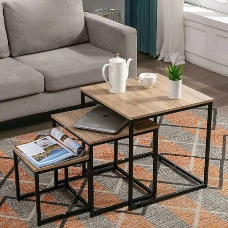 Nest Coffee Table 3 In 1 Set Compact Modern Design For Space Saving NATURAL 3 Nest Coffee Table 3 In 1 Set Compact Modern Design For Space Saving NATURAL