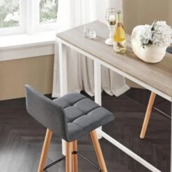 SoBuy Set Of 2 Kitchen Breakfast Barstool With Fabric Padded Seat Dark Grey,FST50-DGx2 -Living Room Furniture Store 8656876 5